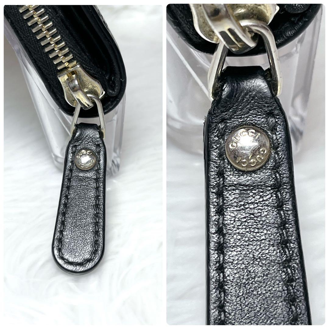 極美品 GUCCI マイクロGG シマ 2つ折り財布 レザー ラウンドジップ 黒