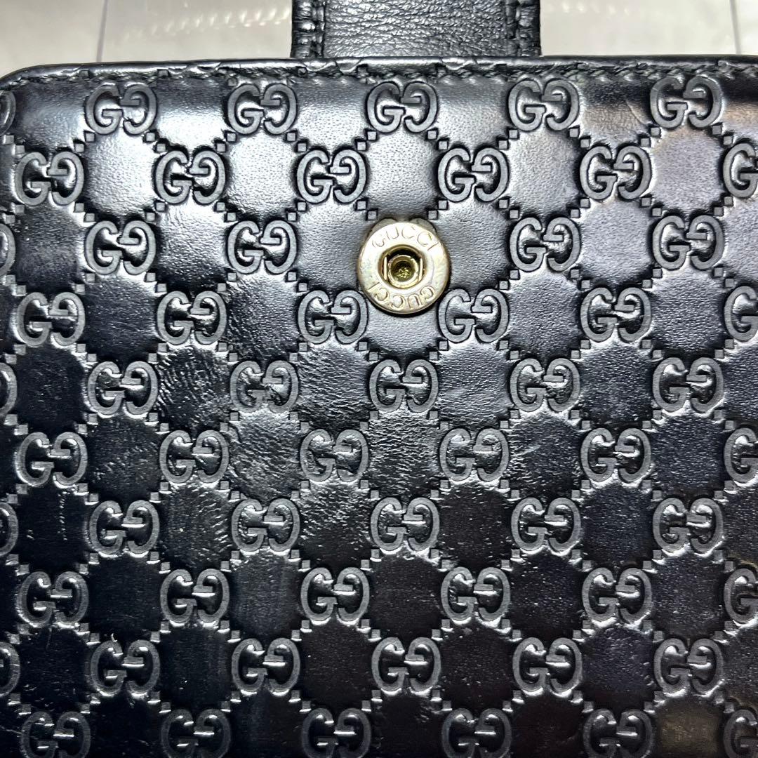 極美品 GUCCI マイクロGG シマ 2つ折り財布 レザー ラウンドジップ 黒