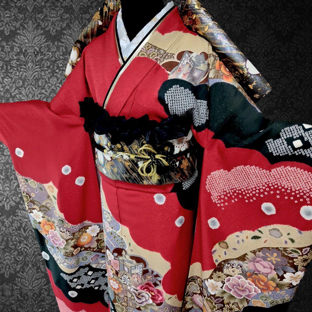 特価SALE中☆振袖フルセット・古典柄・絞り・豪華刺繍・金駒刺繍・金銀彩加工