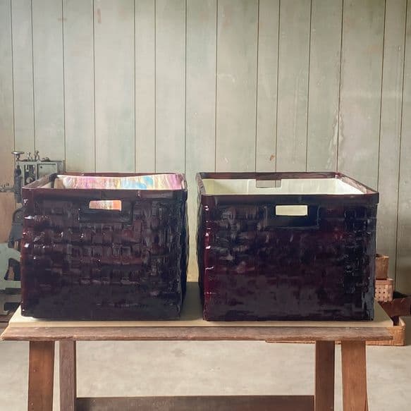 つづらの一閑張り　道具箱　茶溜め（深みのある赤茶色）