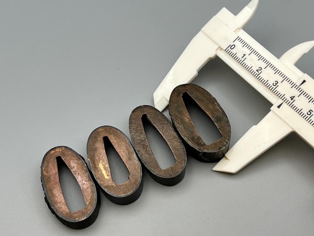 【海】江戸明治期　日本刀装具　花図　牡丹　金象嵌　縁頭　４点　骨董品　美術品