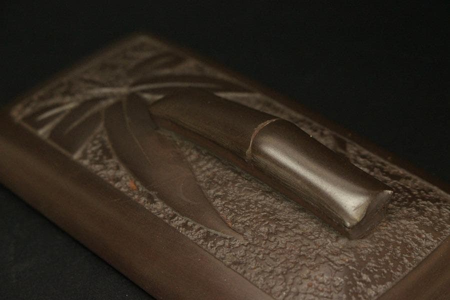 文房四宝 赤間硯石 昭竜山作 共箱 未使用(ZE618)