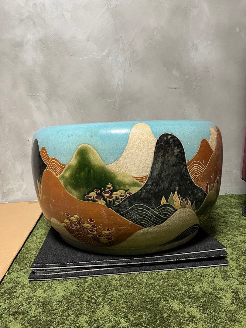 絵柄　火鉢　大型　風景　かめ　陶器