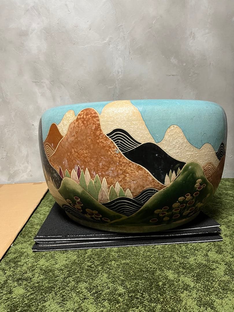 絵柄　火鉢　大型　風景　かめ　陶器