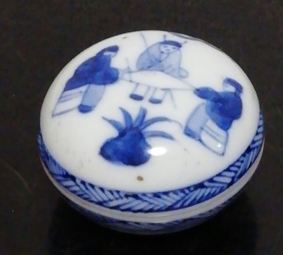 三浦竹泉作　染付　青華　人物　香合　共箱　茶道具