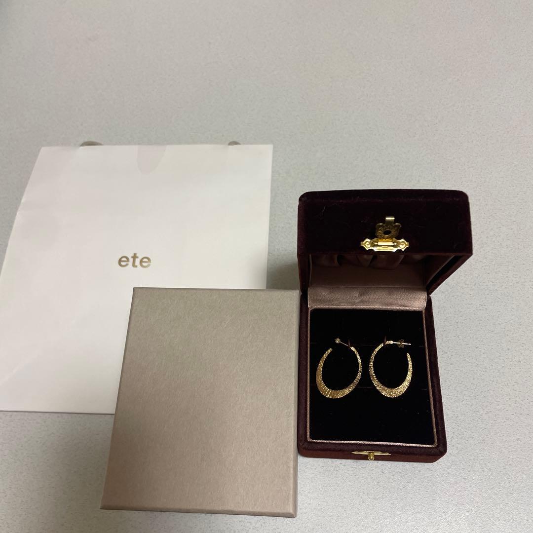 ete イエローゴールド フープピアス