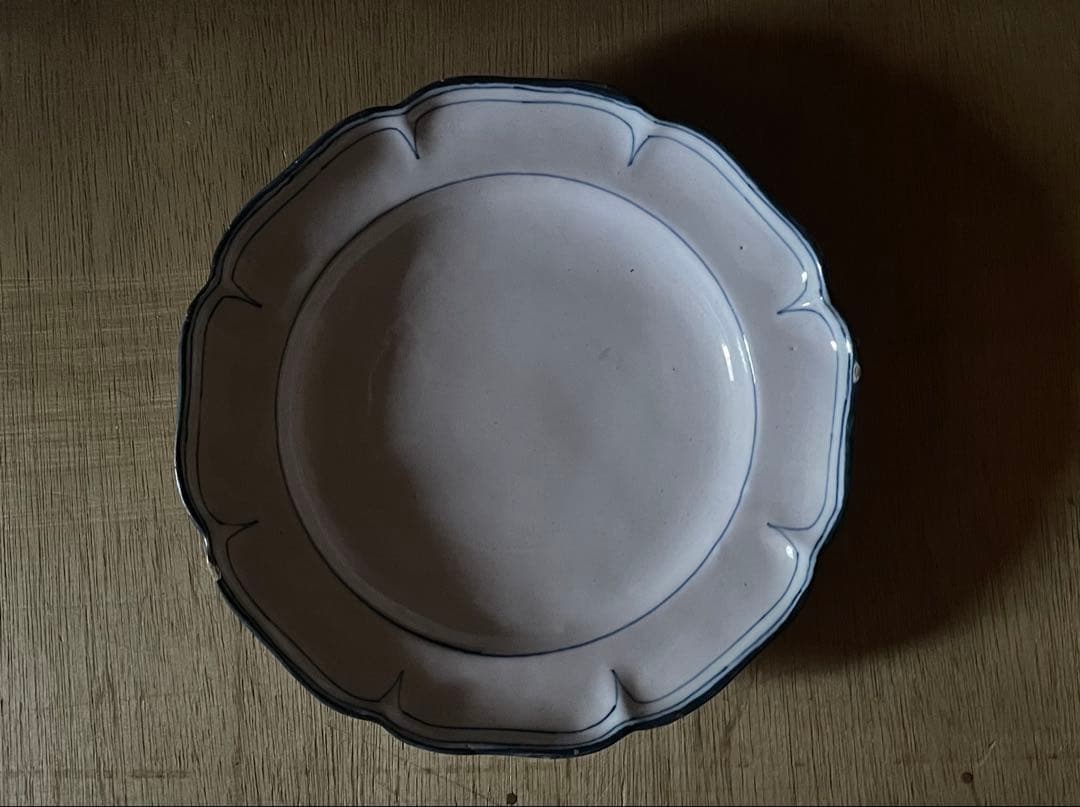 18世紀　ブルーライン　花リム皿 ◆ ムスティエ　フランス アンティーク