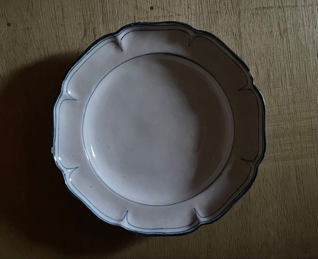 18世紀　ブルーライン　花リム皿 ◆ ムスティエ　フランス アンティーク