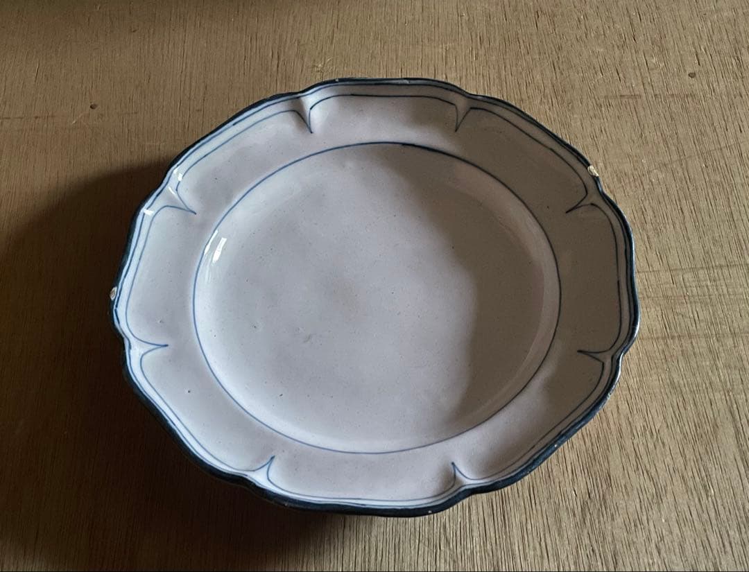 18世紀　ブルーライン　花リム皿 ◆ ムスティエ　フランス アンティーク