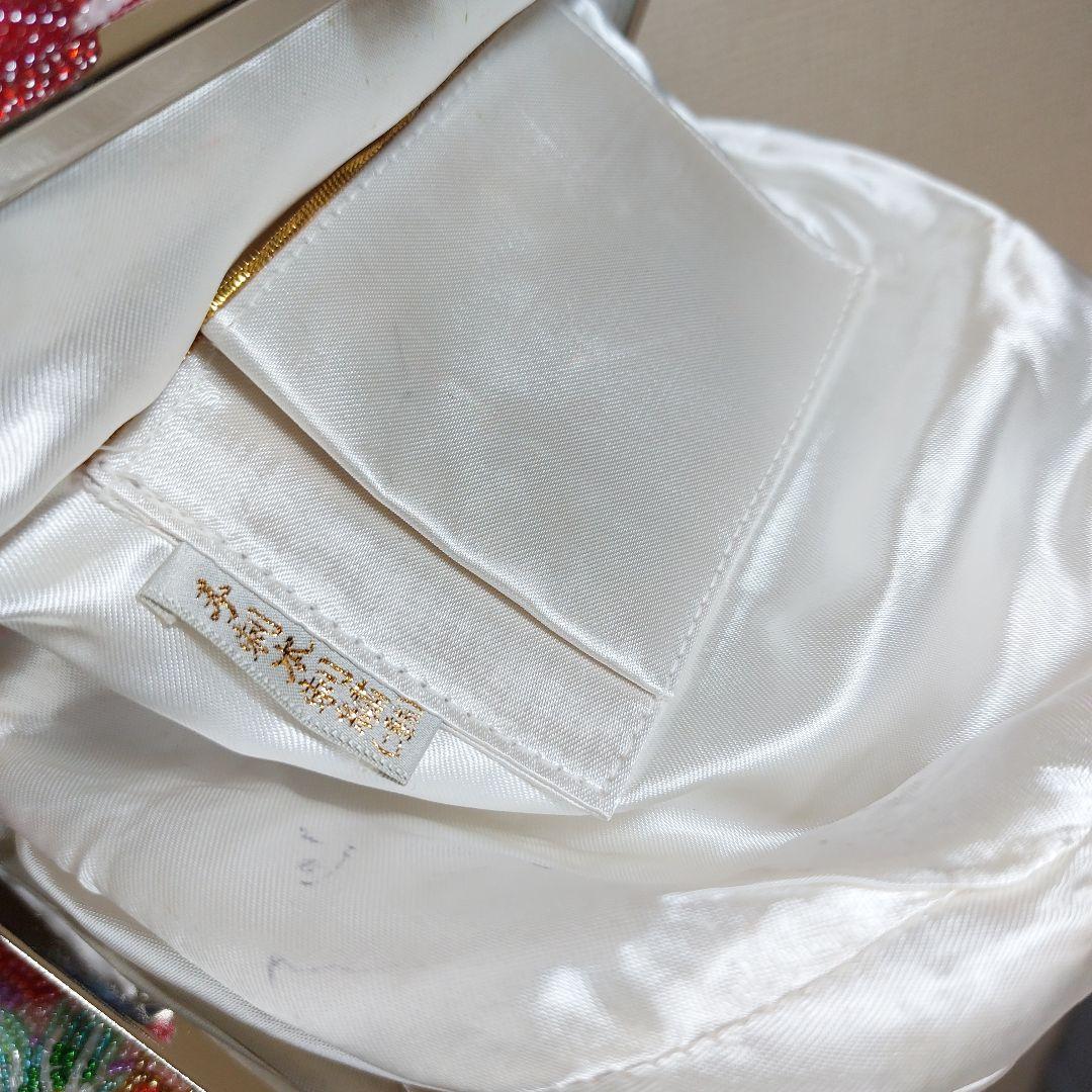 手刺本刺繍　和装　成人式　浴衣　ビーズ花柄バッグ　扇子