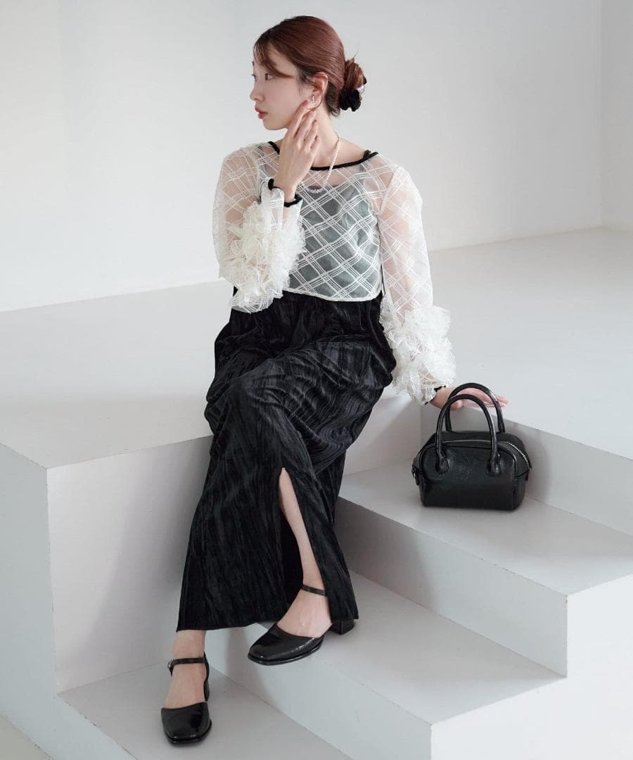 0 新品 カスタネ 結婚式 オケージョン シアーチェック×ベロアワンピースSET