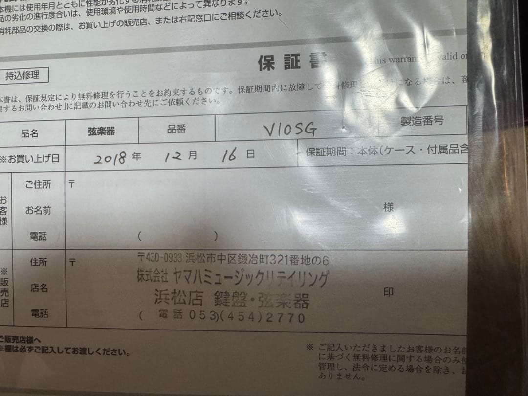 ヤマハ ヴァイオリン V10SG