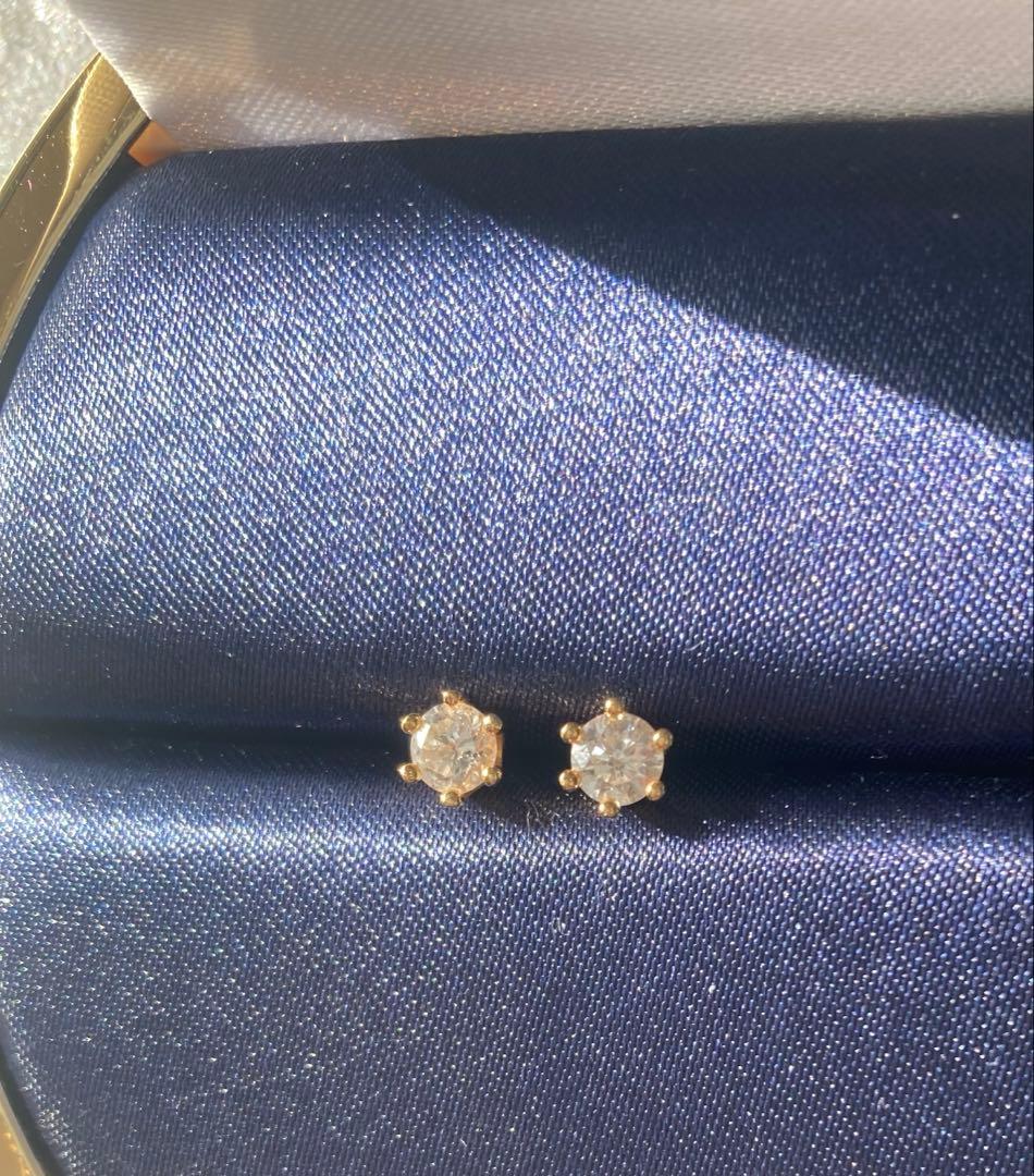 天然ダイヤモンド一粒ピアス0.5ct 0.26ct×2 K18 イエローゴールド