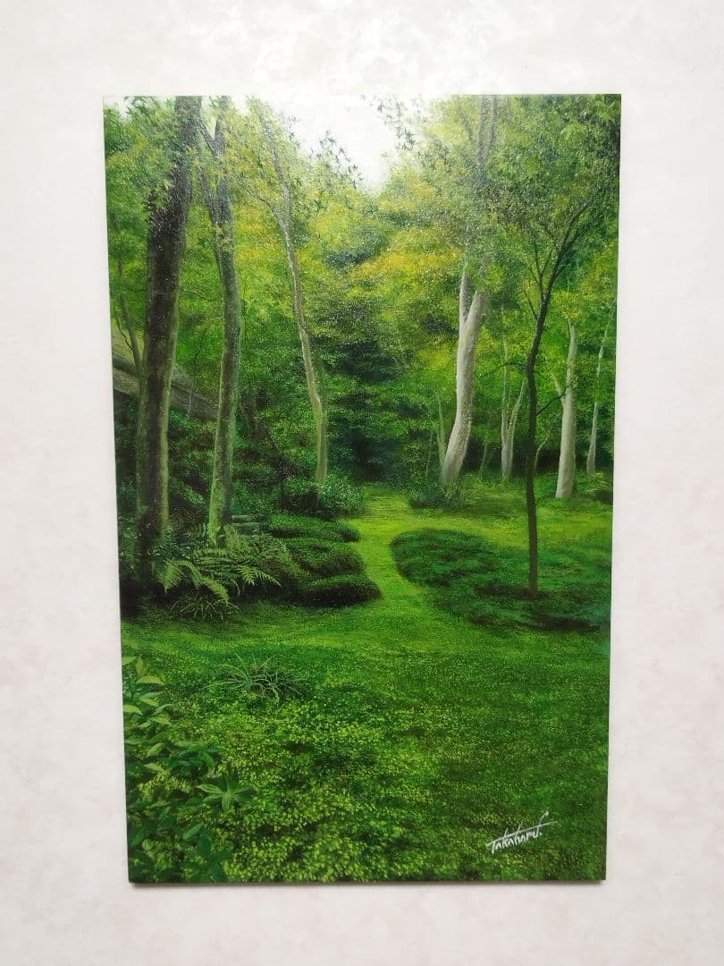 油絵原画 京都の苔庭（祇王寺）サイズM10 写実画