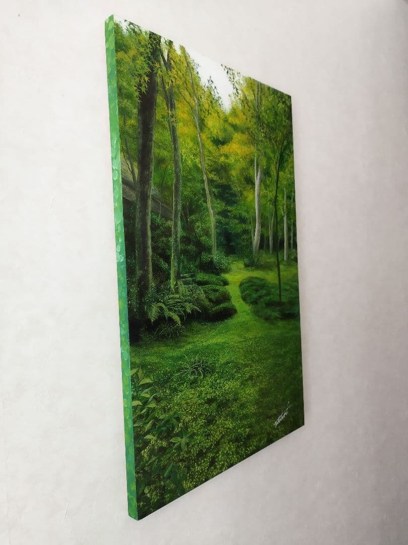 油絵原画 京都の苔庭（祇王寺）サイズM10 写実画