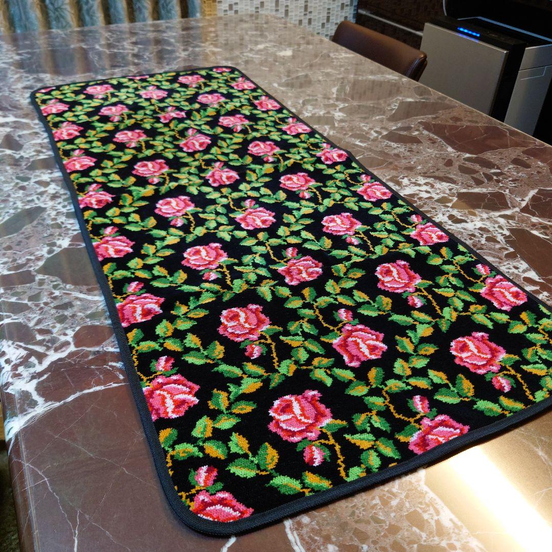 特注サイズ／Hotman／ホットマン　バラ柄バスタオル／黒地／ピンクの花