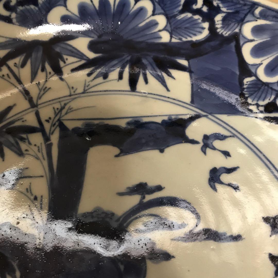 江戸中期 古伊万里「松竹梅図染付大皿」本物保証