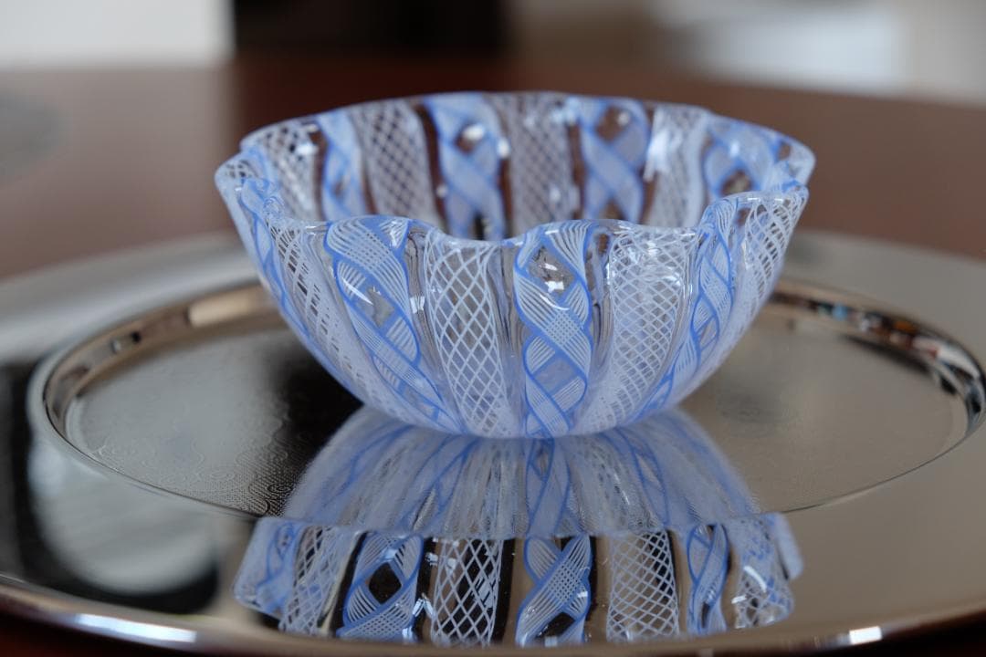 レースガラス 吹きガラス グラス 花瓶/ワイングラス 昭和レトロ 江波冨士子/