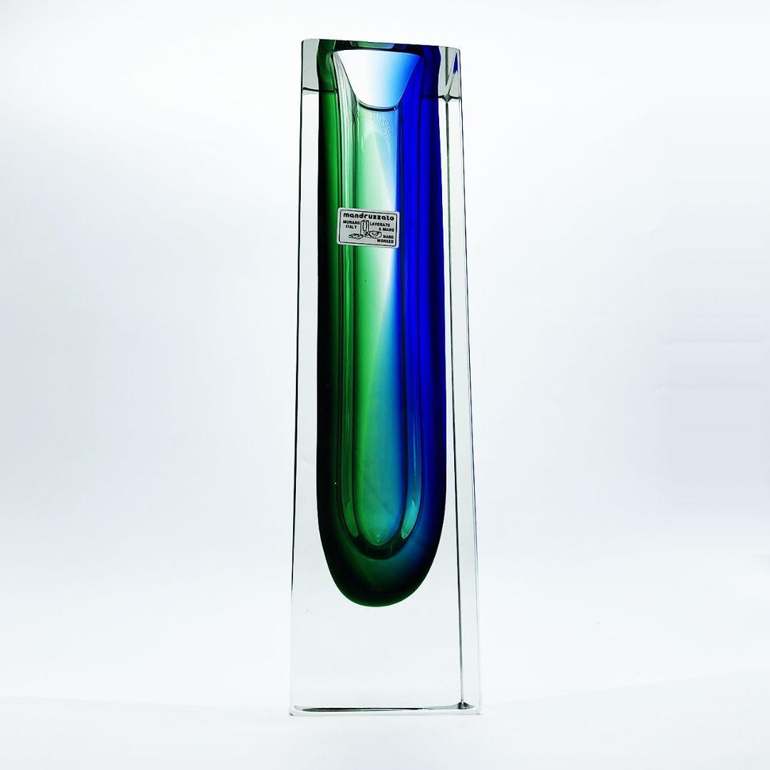 ヴェネチアガラス ムラノ マンドラザート 花瓶 一輪挿し グリーン＆ブルー