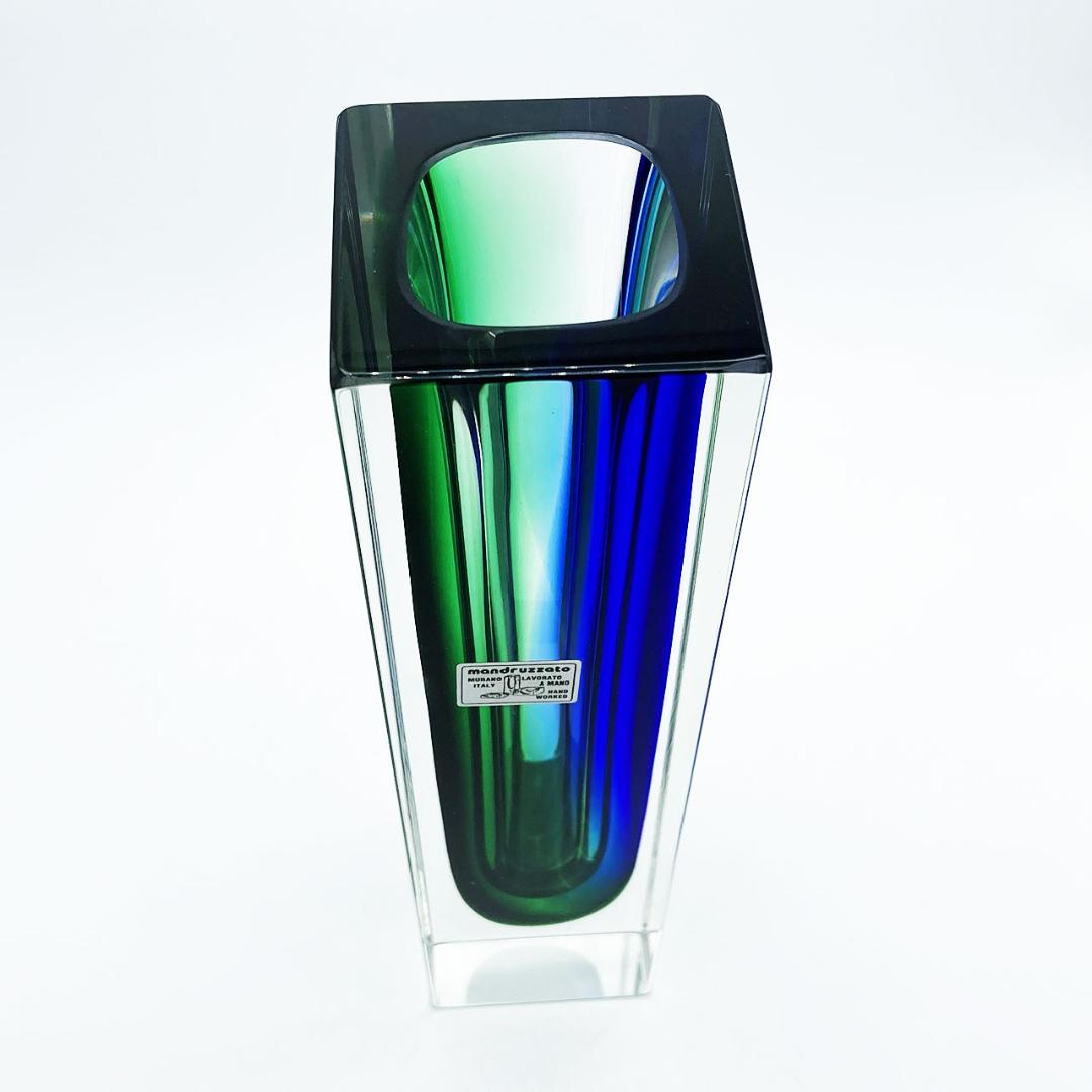 ヴェネチアガラス ムラノ マンドラザート 花瓶 一輪挿し グリーン＆ブルー