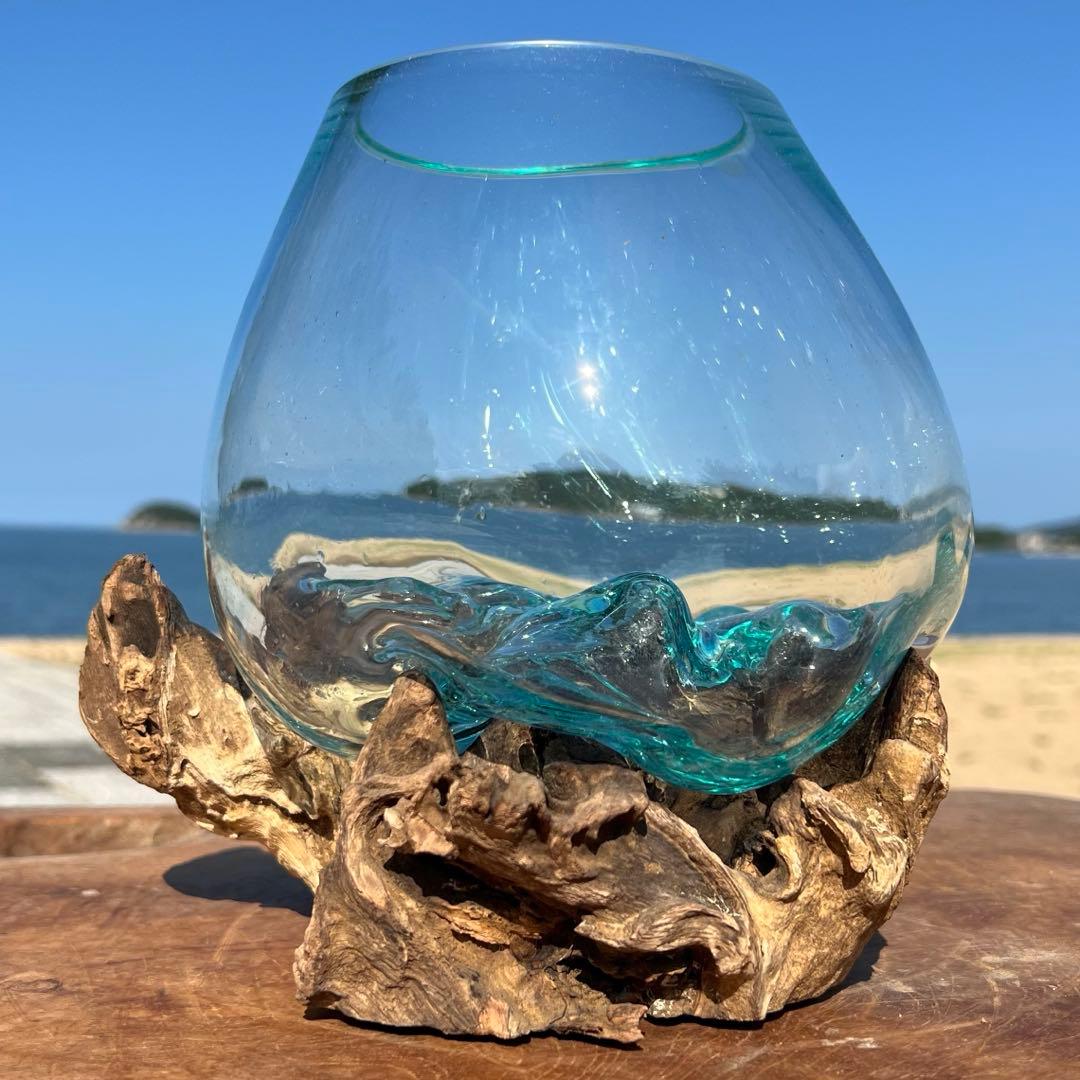 流木ガラス オブジェ中R 花瓶 金魚鉢 ガーデニング テラリウム 観賞魚 容器