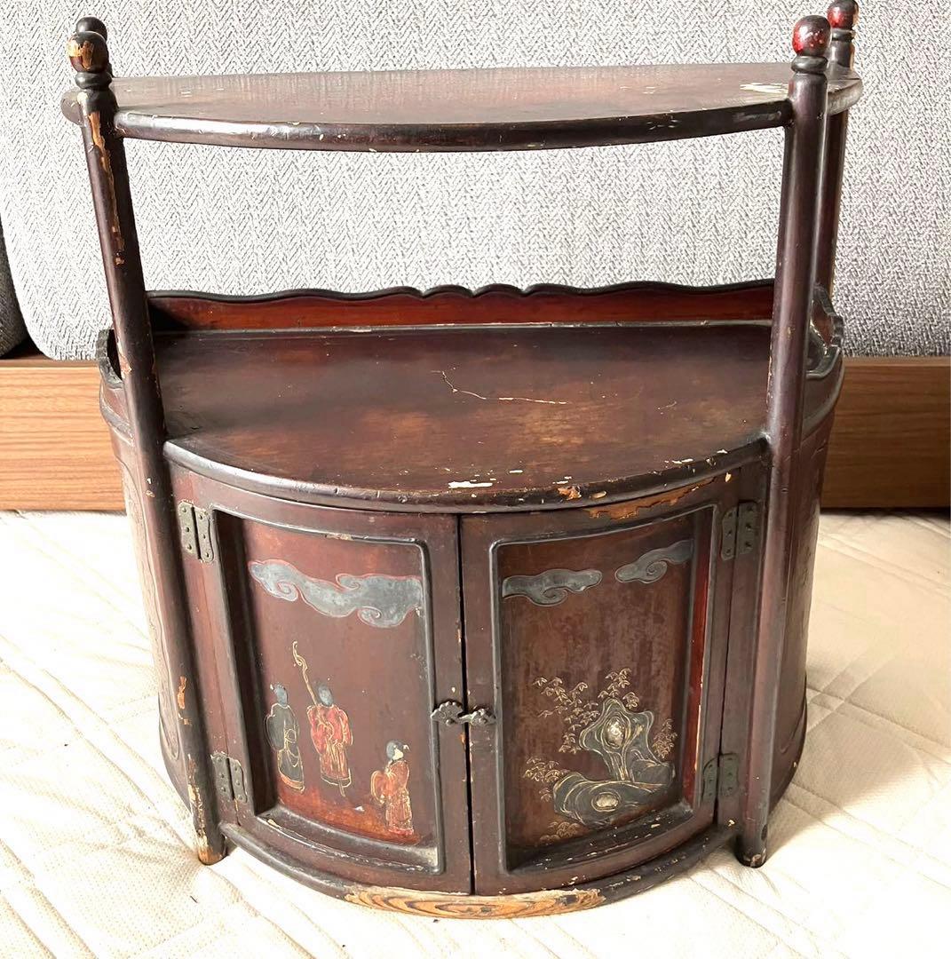 骨董品　唐木家具本花梨 総無垢 茶棚 茶道具 飾棚 彫刻 透かし彫り 煎茶道具