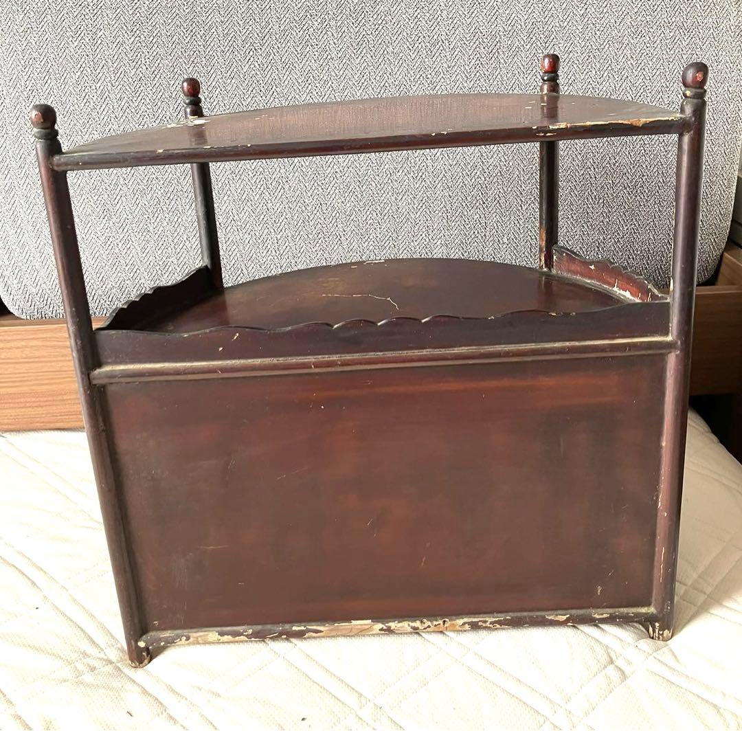 骨董品　唐木家具本花梨 総無垢 茶棚 茶道具 飾棚 彫刻 透かし彫り 煎茶道具