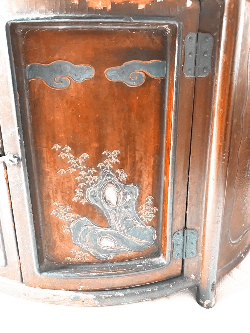 骨董品　唐木家具本花梨 総無垢 茶棚 茶道具 飾棚 彫刻 透かし彫り 煎茶道具