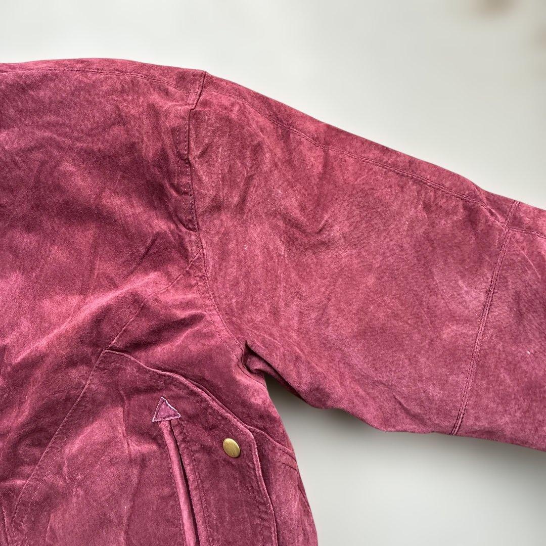 本革レザージャケット　えんじ色赤レッド　ヴィンテージ90sブルゾン短丈ハイネック