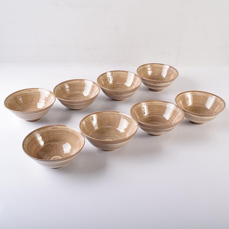 茶道具　韓国　廣州窯　三島手　数茶碗　八客　共箱　V　R8583B