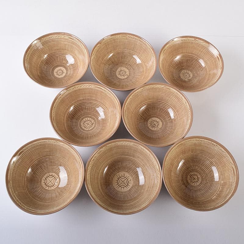 茶道具　韓国　廣州窯　三島手　数茶碗　八客　共箱　V　R8583B