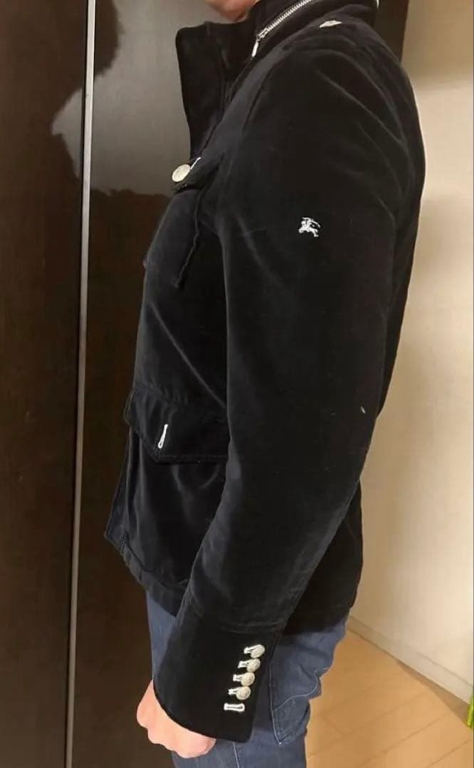 美品バーバリーブラックレーベル黒 ベルベット ジャケット ポケット付き