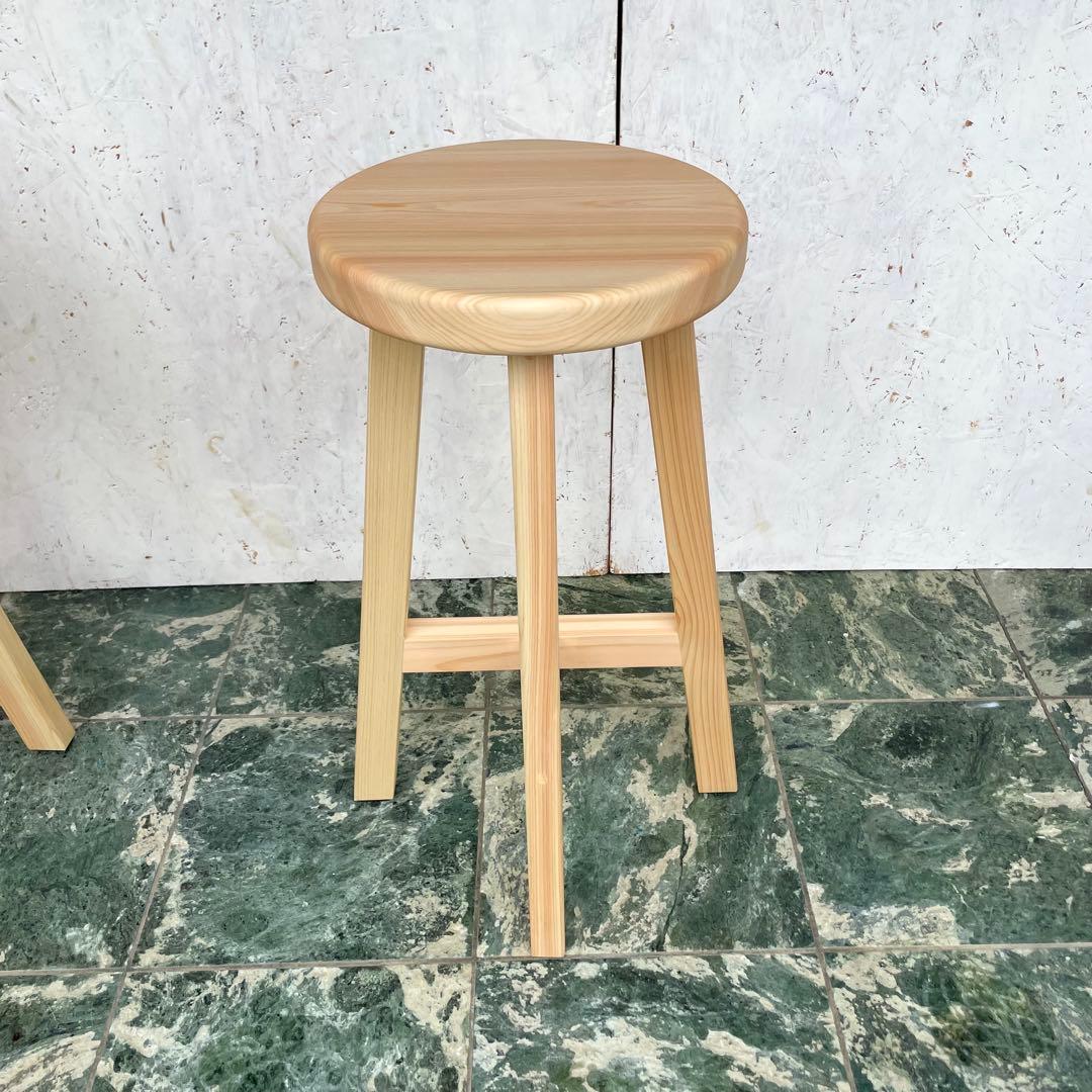 みかん　国産ひのき　木製スツール　カウンターチェアー　丸椅子　3脚
