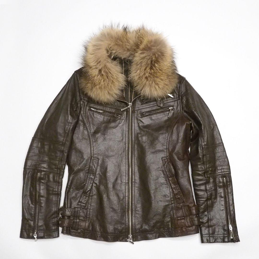 A.S.M シングルライダースジャケット 2way ファー付き 本革 48