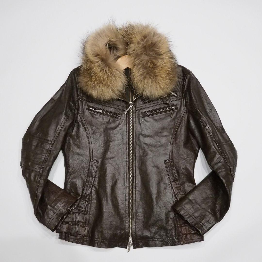 A.S.M シングルライダースジャケット 2way ファー付き 本革 48
