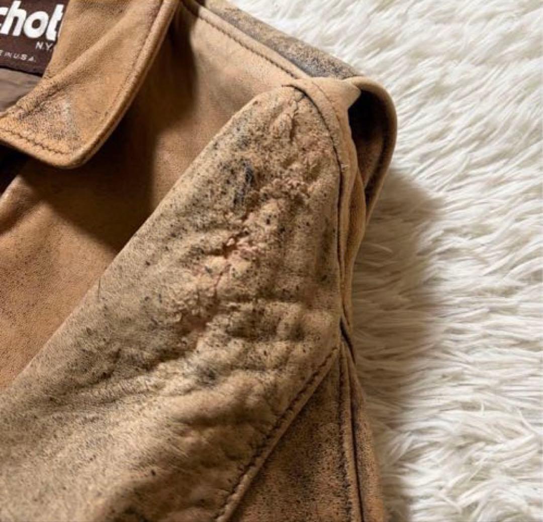 Schott シングルライダースジャケット 本革 USA製 275 ベージュ