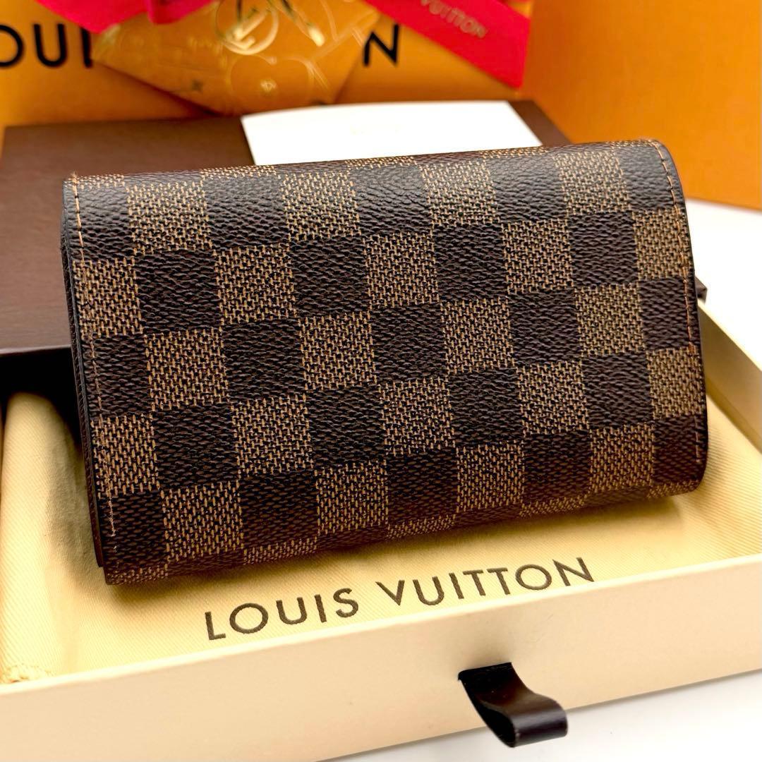 ルイヴィトン ダミエ ポルトモネビエトレゾール 二つ折り財布 ブラウン 茶