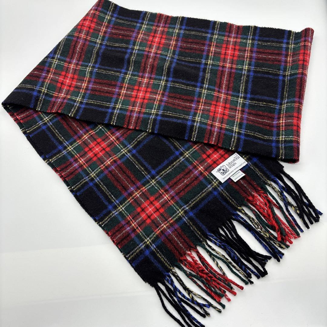(美品) ジョンストンズオブエルガン カシミヤ100% マフラー チェック