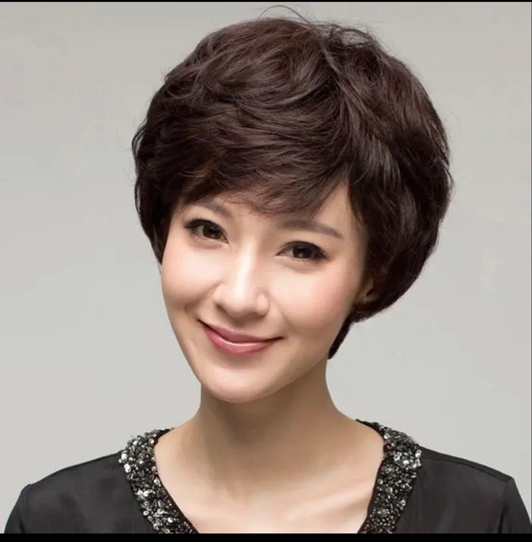 気品人毛100% つむじ部分手植え ショートウィッグN890