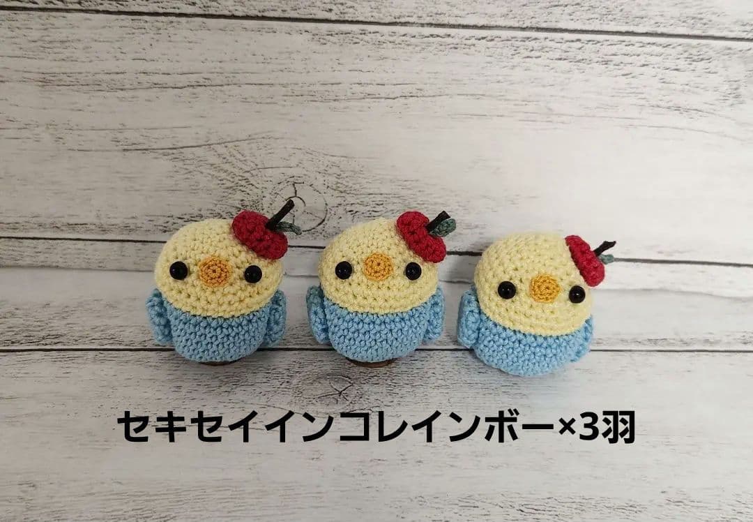 24羽の小鳥さんの編みぐるみ♪（リンゴ帽子付き）