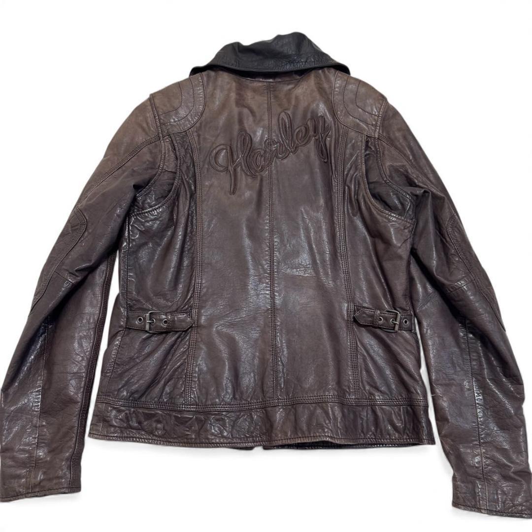 Harley-Davidson 　シングルライダース　牛革　ロゴ　エンボス　L
