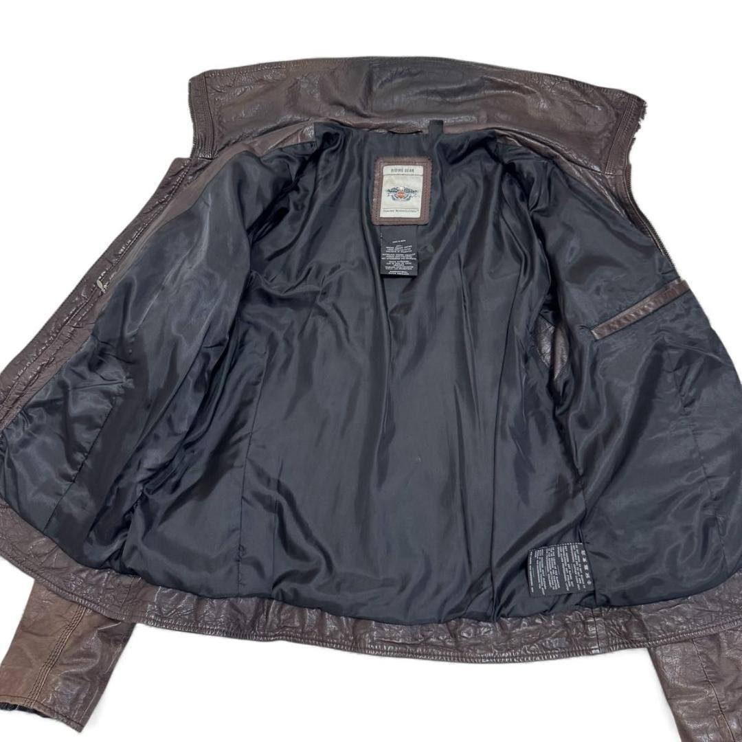 Harley-Davidson 　シングルライダース　牛革　ロゴ　エンボス　L