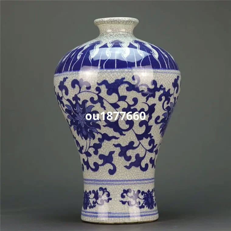 青花纏子蓮紋梅瓶 景徳鎮 陶磁器 装飾品 現代工芸品 美術品 置物