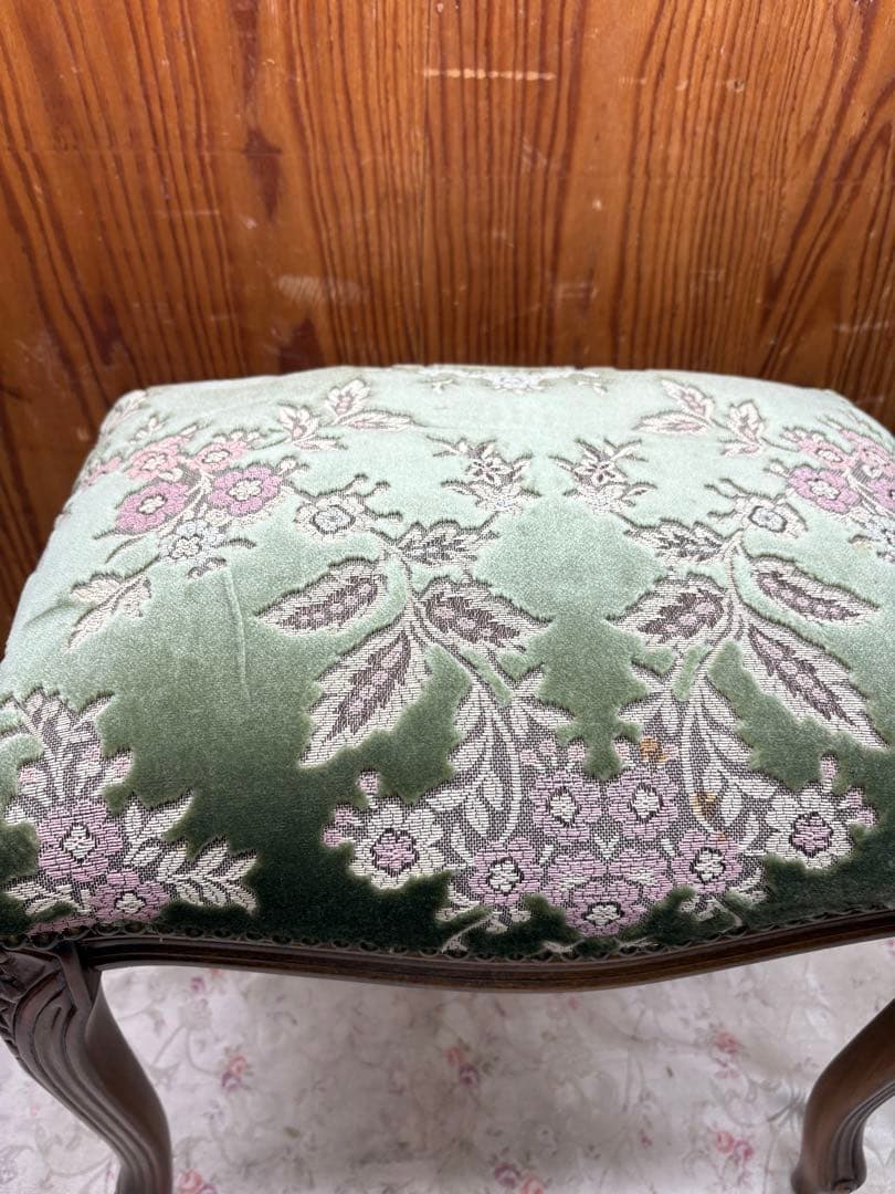 スツール 金華山 グリーン 猫脚 木製 完成品 オットマン　イタリア