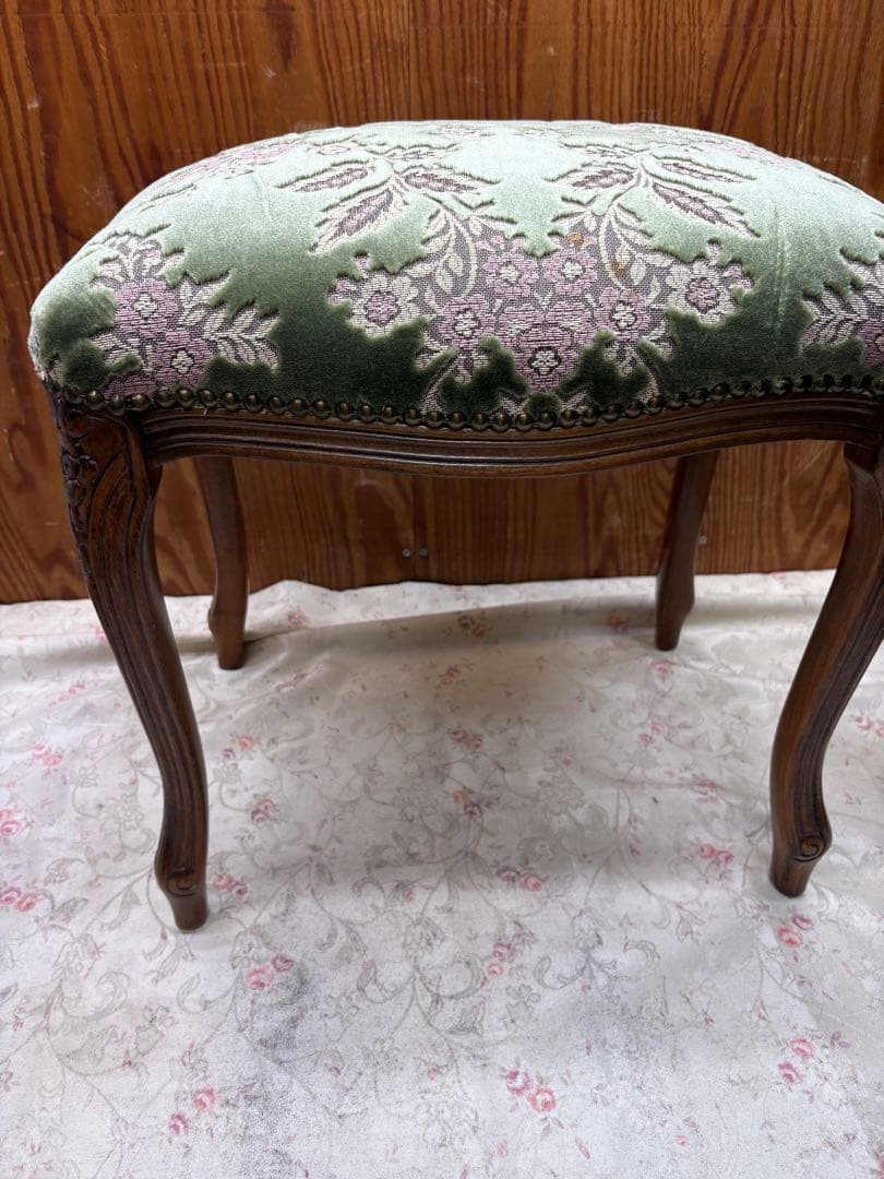 スツール 金華山 グリーン 猫脚 木製 完成品 オットマン　イタリア