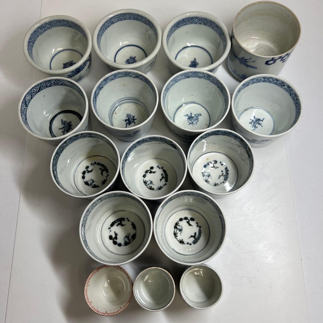 古伊万里　蛸唐草等　染付蕎麦猪口色々16点　東Y7-1224③タエトサ