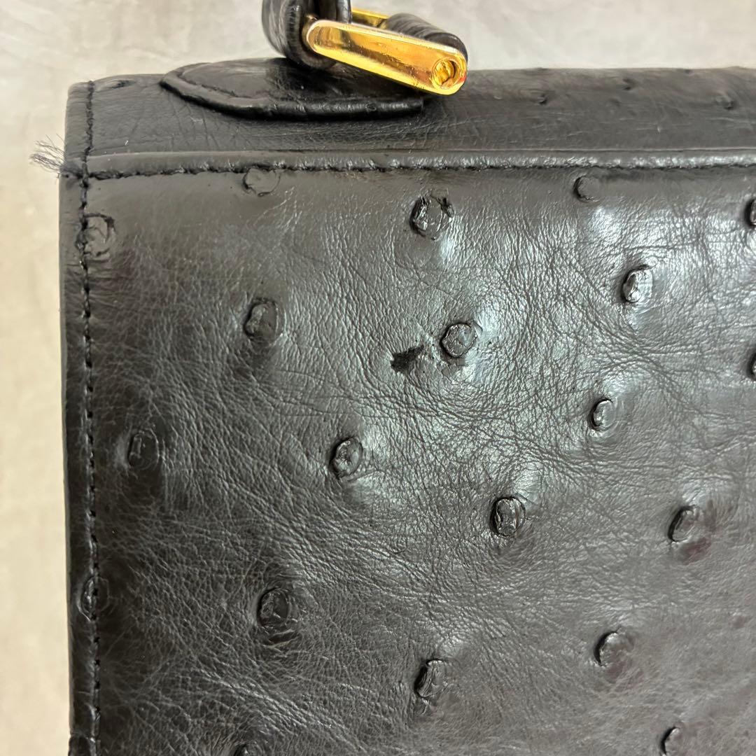 高級【RODANIA】オーストリッチ ハンドバッグ ブラック 本革