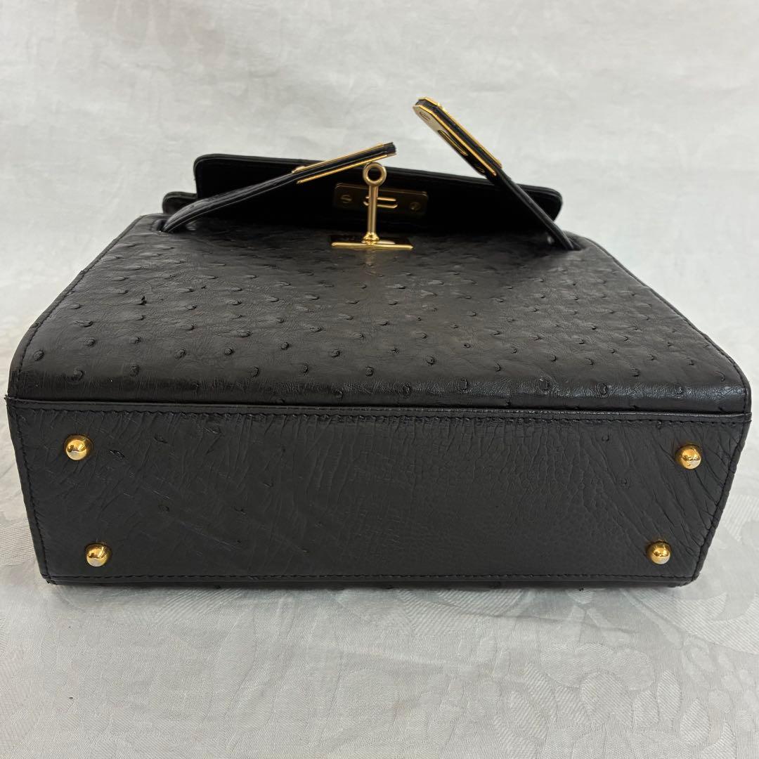 高級【RODANIA】オーストリッチ ハンドバッグ ブラック 本革