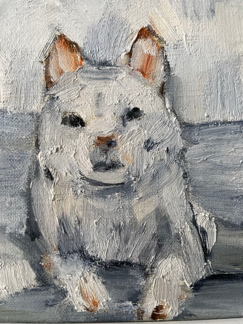 犬の油彩画 フレーム付き