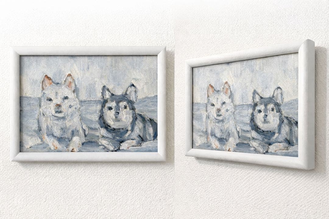 犬の油彩画 フレーム付き